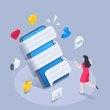 Isometric vector illustration on a gray background, a smartphone is all wrapp Stock Illustration