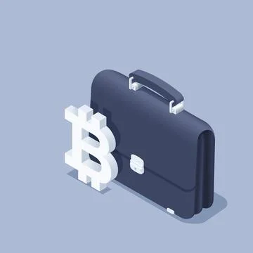 Isometric vector illustration on gray background, bitcoin icon and business b イラスト素材