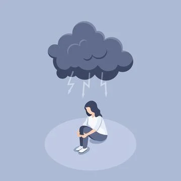 Isometric vector illustration on a gray background, a storm cloud with lightn Stock Illustration