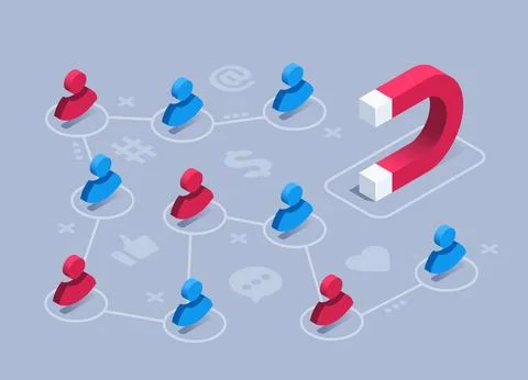 Isometric vector illustration on a gray background, the icon of a magnet and  Stock Illustration