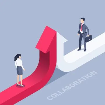 Isometric vector illustration on a gray background, two connecting arrows in  Stock Illustration