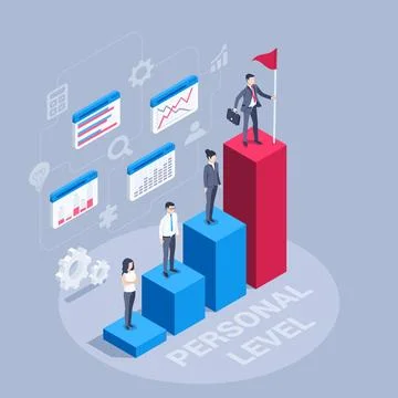 Isometric vector illustration on a gray background, people in business clothe Stock Illustration