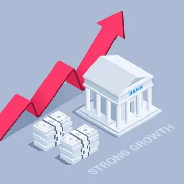 Isometric vector illustration on gray background, strong financial growth, re 스톡 일러스트