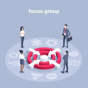 Isometric vector illustration on a gray background, focus group consisting of Illustrazione stock
