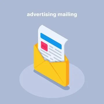 Isometric vector illustration on a gray background, an advertising mailing, a Stock Illustration