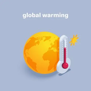Isometric vector illustration on a gray background, global warming, thermomet Stock Illustration