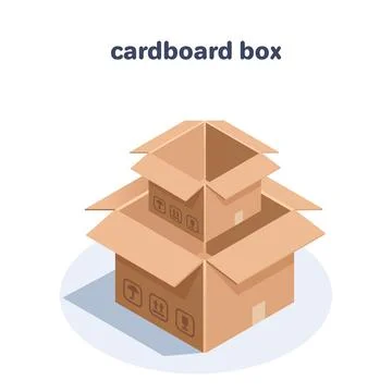 Isometric vector illustration on a gray background, an open small cardboard b イラスト素材