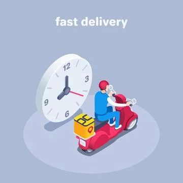 Isometric vector illustration on a gray background, big clock and a man on a  Stock Illustration