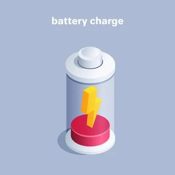 Isometric vector illustration on gray background, battery icon with one red d Stockillustratie