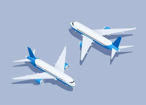 Isometric vector illustration on gray background, civil passenger plane back  스톡 일러스트