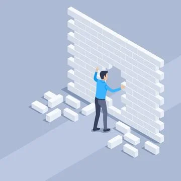 Isometric vector illustration on a gray background, a man in business clothes Stock Illustration