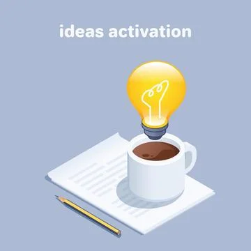 Isometric vector illustration on a gray background, a cup of coffee on a shee Stock Illustration