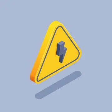 Isometric vector illustration on gray background, high voltage icon, yellow t 스톡 일러스트