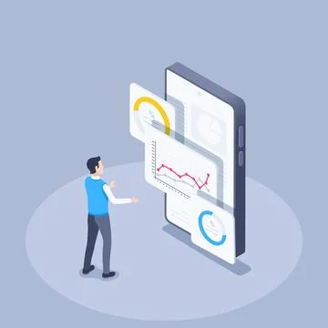 Isometric vector illustration on a gray background, a man in business clothes Illustrazione stock