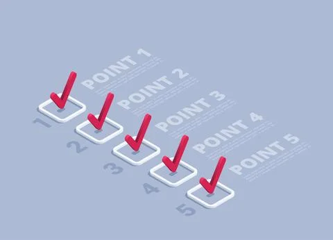 Isometric vector illustration on a gray background, checkmarks in square numb イラスト素材