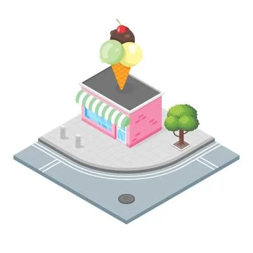 Isometric vector illustration of ice cream shop. Stock Illustration