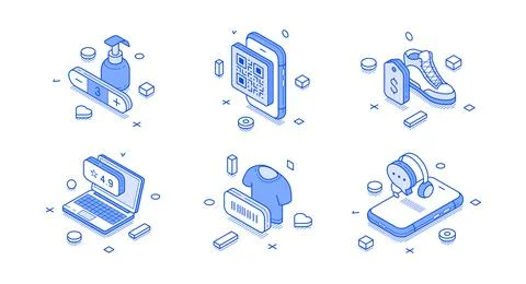 Isometric vector illustration icon collection for online shopping. Features b Stock-Illustration
