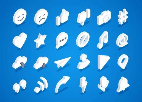 Isometric vector illustration isolated on blue background, social media icons Stock Illustration