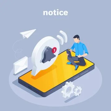 Isometric vector illustration isolated on a gray background, notification wit Stock Illustration