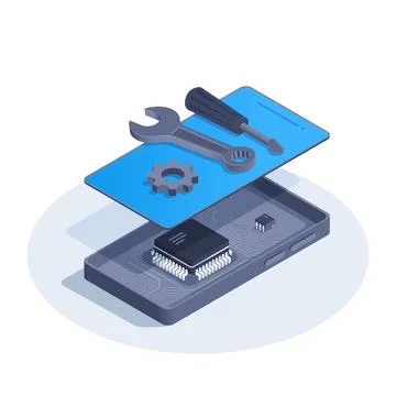 Isometric vector illustration isolated on white background, disassembled smar 스톡 일러스트