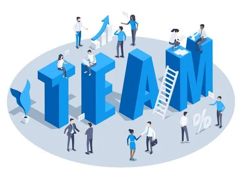 Isometric vector illustration isolated on white background, the word team fro Stock Illustration