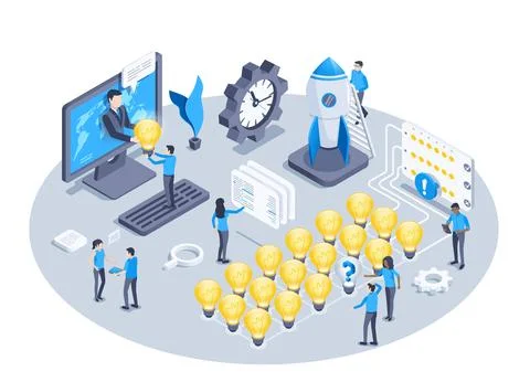 Isometric vector illustration isolated on white background, business ideas fa Stock Illustration