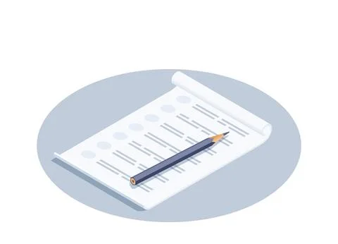 Isometric vector illustration isolated on white background, sheet and pencil  Stock Illustration