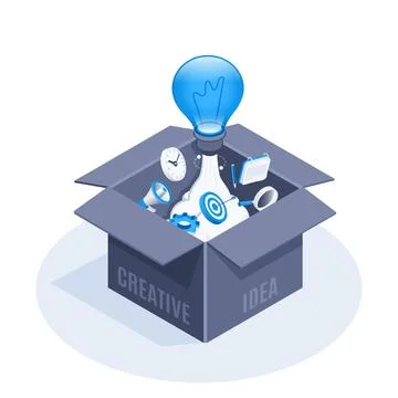 Isometric vector illustration isolated on white background, a big light bulb  Stock Illustration
