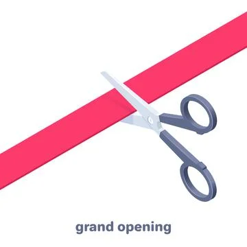 Isometric vector illustration isolated on white background, scissors cut red  Stock Illustration