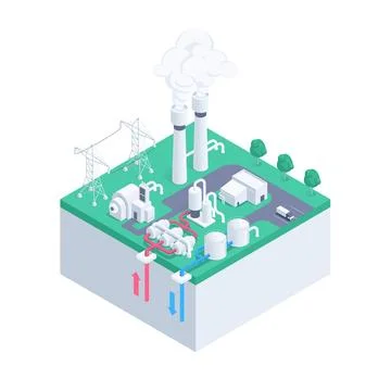 Isometric vector illustration isolated on white background, geothermal energy Stock Illustration