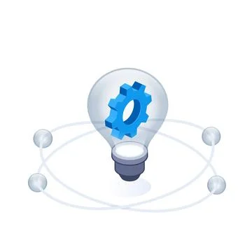 Isometric vector illustration isolated on white background, lamp with gear an Stock Illustration