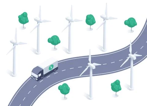 Isometric vector illustration isolated on white background, wind generators a Stock Illustration