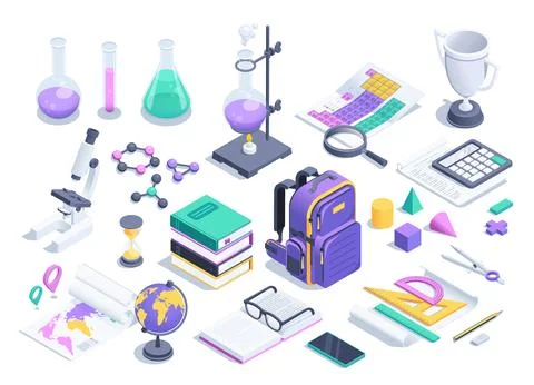 Isometric vector illustration isolated on white background, set of elements f Stock Illustration