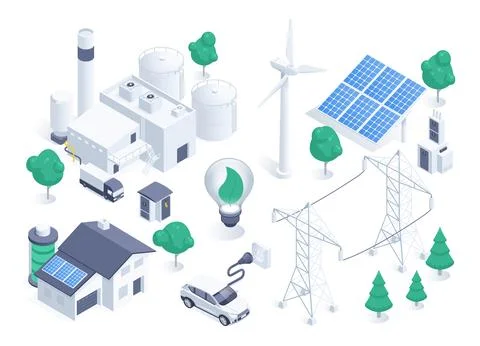 Isometric vector illustration isolated on white background, wind generator an Stock Illustration