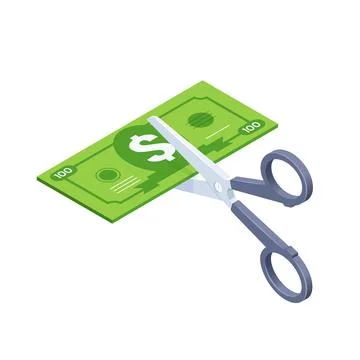 Isometric vector illustration isolated on white background, scissors and bank Stock Illustration