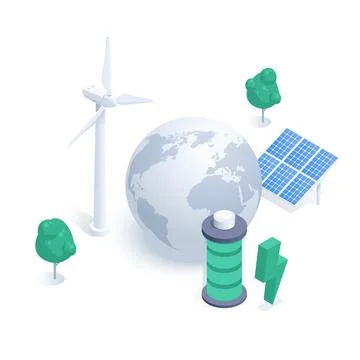 Isometric vector illustration isolated on white background, earth globe and s 库存插图