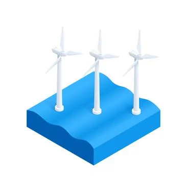 Isometric vector illustration isolated on white background, wind power genera Stock Illustration