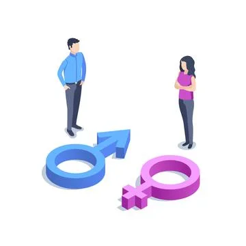 Isometric vector illustration isolated on white background, man and woman and Ilustração Stock