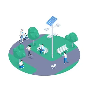 Isometric vector illustration isolated on white background, lamppost with sol Stock Illustration