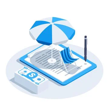 Isometric vector illustration isolated on white background, beach umbrella wi Stock Illustration
