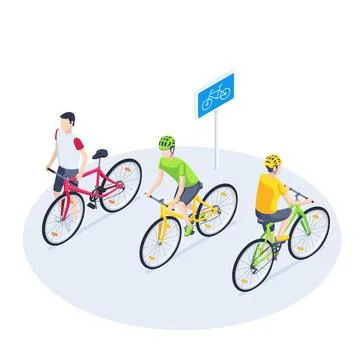 Isometric vector illustration isolated on white background, a man with a bicy Stock Illustration
