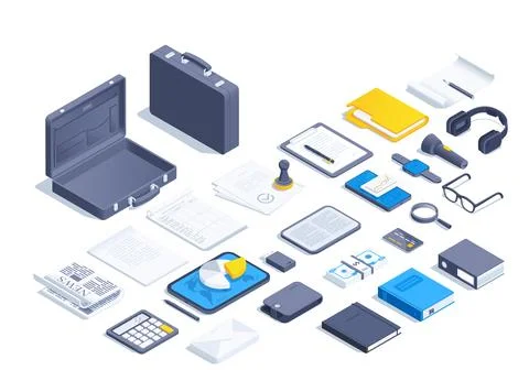Isometric vector illustration isolated on white background, business icons se Stock Illustration