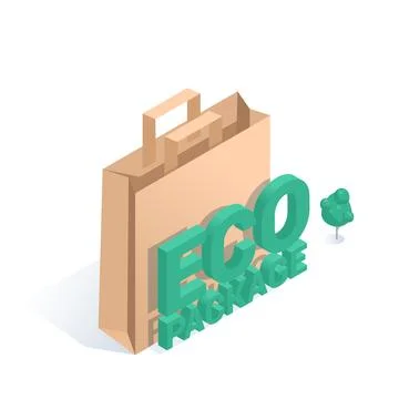 Isometric vector illustration isolated on white background, paper shopping ba Stock Illustration
