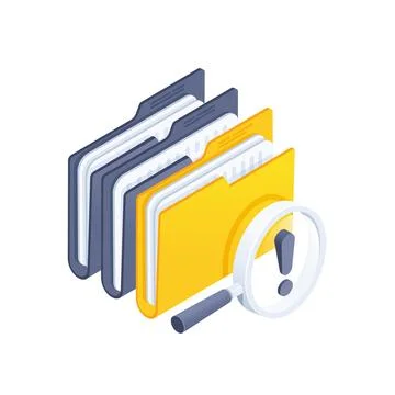 Isometric vector illustration isolated on white background, yellow folder wit 스톡 일러스트