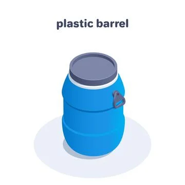 Isometric vector illustration isolated on white background, blue plastic barr Stock Illustration