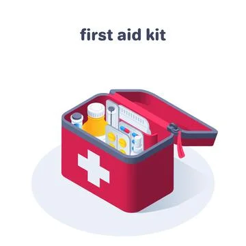 Isometric vector illustration isolated on white background, first aid kit ico イラスト素材