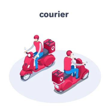 Isometric vector illustration isolated on white background, courier on a red  Stock Illustration