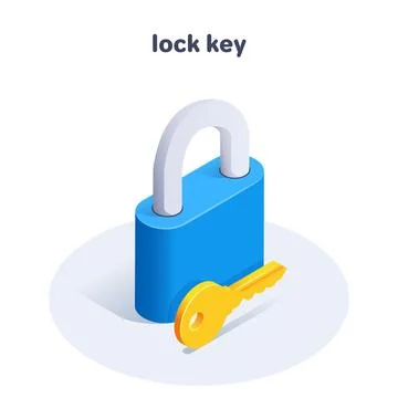 Isometric vector illustration isolated on white background, lock key icon Stock Illustration