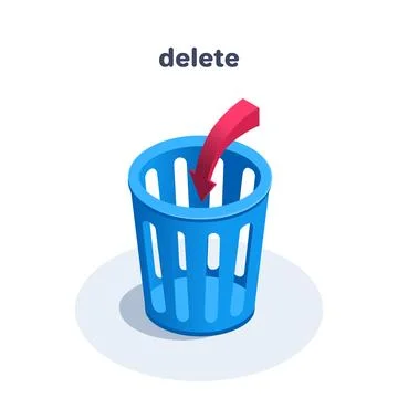 Isometric vector illustration isolated on white background, trash can icon wi Stock Illustration