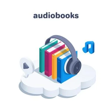 Isometric vector illustration isolated on white background, audiobooks with h Illustrazione stock